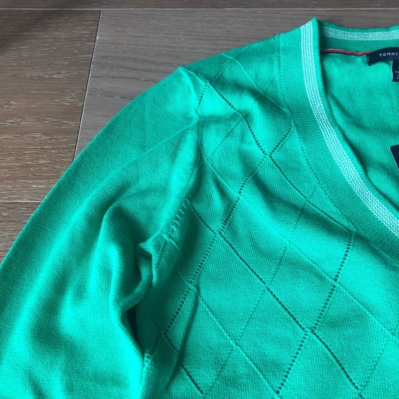 New NWT Tommy Hilfiger essential argyle sweater green v neck sweater size XXS - Picture 6 of 7